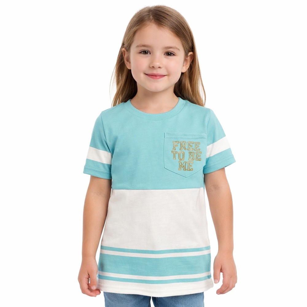 Wishful Park Girls Sequin “Free To Be Me” Tee Blue White Colorblock NWT S